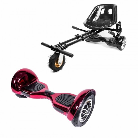 Set Hoverboard OffRoad cu Scaun, Hoverkart Negru cu Suspensii Duble, Boxe Bluetooth, Lumini LED si Auto Balans, roti 10'', 15km Autonomie, Putere 700W, Baterie 4Ah Samsung Cell, Smart Balance OffRoad ElectroRed