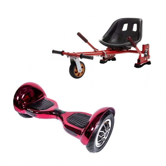 Set Hoverboard OffRoad cu Scaun, Hoverkart Rosu cu Suspensii Duble, Boxe Bluetooth, Lumini LED si Auto Balans, roti 10'', 15km Autonomie, Putere 700W, Baterie 4Ah Samsung Cell, Smart Balance OffRoad ElectroPink