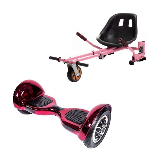 Set Hoverboard OffRoad cu Scaun, Hoverkart Roz cu Suspensii Duble, Boxe Bluetooth, Lumini LED si Auto Balans, roti 10'', 15km Autonomie, Putere 700W, Baterie 4Ah Samsung Cell, Smart Balance OffRoad ElectroPink