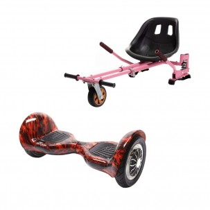 Pachet Hoverboard cu Scaun Smartbalance™, OffRoad Flame, roti 10 inch, Bluetooth, Autobalans, LED Lights, 700W, Baterie cu Celule Samsung + Scaun Hoverboard cu Suspensii Roz