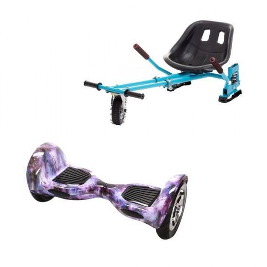 Set Hoverboard OffRoad cu Scaun, Hoverkart Albastru cu Suspensii Duble, Boxe Bluetooth, Lumini LED si Auto Balans, roti 10'', 15km Autonomie, Putere 700W, Baterie 4Ah Samsung Cell, Smart Balance OffRoad Galaxy