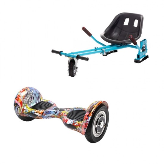 Set Hoverboard OffRoad cu Scaun, Hoverkart Albastru cu Suspensii Duble, Boxe Bluetooth, Lumini LED si Auto Balans, roti 10'', 15km Autonomie, Putere 700W, Baterie 4Ah Samsung Cell, Smart Balance OffRoad HipHop Orange