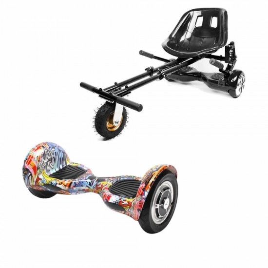 Pachet Hoverboard 10 inch cu Scaun cu Suspensii, Off-Road HipHop Orange, Autonomie Standard si Hoverkart Negru cu Suspensii Duble, Smart Balance