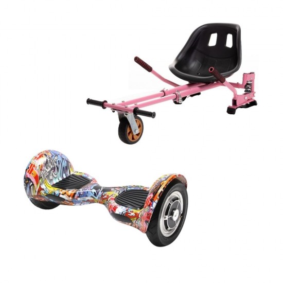 Set Hoverboard OffRoad cu Scaun, Hoverkart Roz cu Suspensii Duble, Boxe Bluetooth, Lumini LED si Auto Balans, roti 10'', 15km Autonomie, Putere 700W, Baterie 4Ah Samsung Cell, Smart Balance OffRoad HipHop Orange