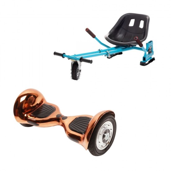 Set Hoverboard OffRoad cu Scaun, Hoverkart Albastru cu Suspensii Duble, Boxe Bluetooth, Lumini LED si Auto Balans, roti 10'', 15km Autonomie, Putere 700W, Baterie 4Ah Samsung Cell, Smart Balance OffRoad Iron