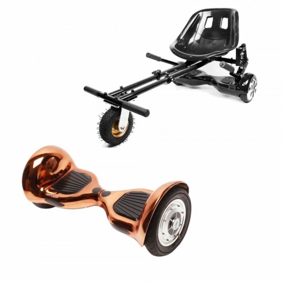 Pachet Hoverboard 10 inch cu Scaun cu Suspensii, Off-Road Iron, Autonomie Extinsa si Hoverkart Negru cu Suspensii Duble, Smart Balance