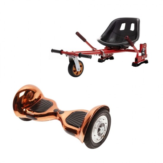 Set Hoverboard OffRoad cu Scaun, Hoverkart Rosu cu Suspensii Duble, Boxe Bluetooth, Lumini LED si Auto Balans, roti 10'', 15km Autonomie, Putere 700W, Baterie 4Ah Samsung Cell, Smart Balance OffRoad Iron 