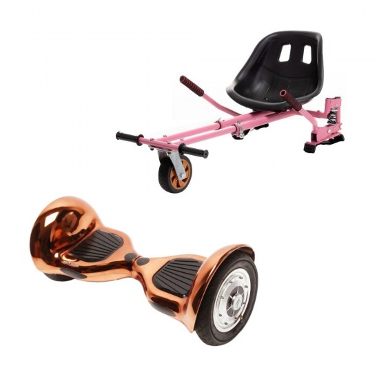 Set Hoverboard OffRoad cu Scaun, Hoverkart Roz cu Suspensii Duble, Boxe Bluetooth, Lumini LED si Auto Balans, roti 10'', 15km Autonomie, Putere 700W, Baterie 4Ah Samsung Cell, Smart Balance OffRoad Iron