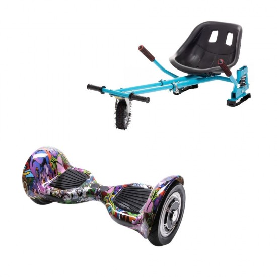 Set Hoverboard OffRoad cu Scaun, Hoverkart Albastru cu Suspensii Duble, Boxe Bluetooth, Lumini LED si Auto Balans, roti 10'', 15km Autonomie, Putere 700W, Baterie 4Ah Samsung Cell, Smart Balance OffRoad Multicolor