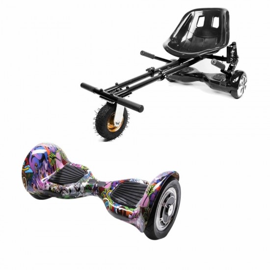 Set Hoverboard OffRoad cu Scaun, Hoverkart Negru cu Suspensii Duble, Boxe Bluetooth, Lumini LED si Auto Balans, roti 10'', 15km Autonomie, Putere 700W, Baterie 4Ah Samsung Cell, Smart Balance OffRoad Multicolor