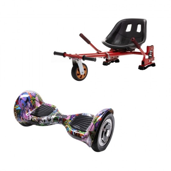 Set Hoverboard OffRoad cu Scaun, Hoverkart Rosu cu Suspensii Duble, Boxe Bluetooth, Lumini LED si Auto Balans, roti 10'', 15km Autonomie, Putere 700W, Baterie 4Ah Samsung Cell, Smart Balance OffRoad Multicolor