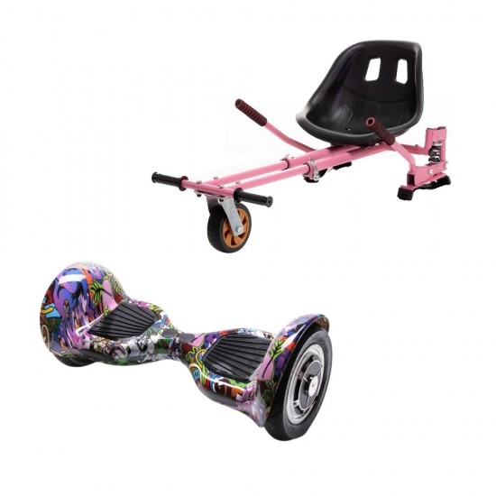 Set Hoverboard OffRoad cu Scaun, Hoverkart Roz cu Suspensii Duble, Boxe Bluetooth, Lumini LED si Auto Balans, roti 10'', 15km Autonomie, Putere 700W, Baterie 4Ah Samsung Cell, Smart Balance OffRoad Multicolor