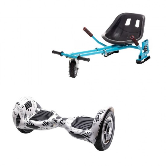 Set Hoverboard OffRoad cu Scaun, Hoverkart Albastru cu Suspensii Duble, Boxe Bluetooth, Lumini LED si Auto Balans, roti 10'', 15km Autonomie, Putere 700W, Baterie 4Ah Samsung Cell, Smart Balance OffRoad NewsPaper