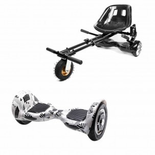 Set Hoverboard OffRoad cu Scaun, Hoverkart Negru cu Suspensii Duble, Boxe Bluetooth, Lumini LED si Auto Balans, roti 10'', 15km Autonomie, Putere 700W, Baterie 4Ah Samsung Cell, Smart Balance OffRoad NewsPaper
