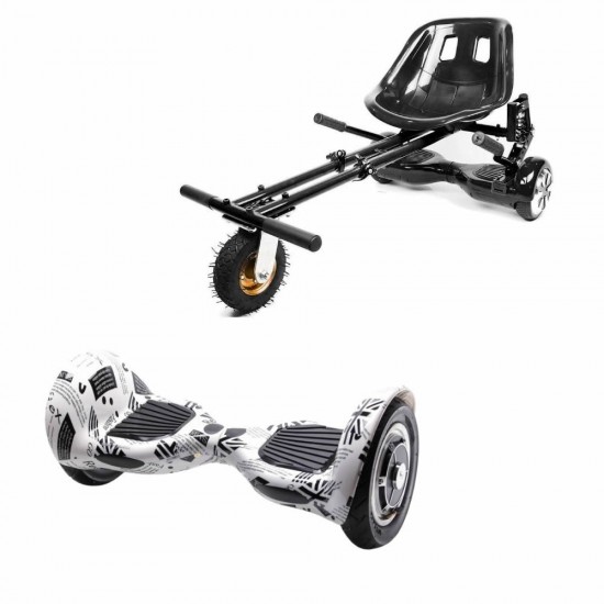 Pachet Hoverboard 10 inch cu Scaun cu Suspensii, Off-Road NewsPaper, Autonomie Extinsa si Hoverkart Negru cu Suspensii Duble, Smart Balance