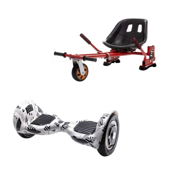 Set Hoverboard OffRoad cu Scaun, Hoverkart Rosu cu Suspensii Duble, Boxe Bluetooth, Lumini LED si Auto Balans, roti 10'', 15km Autonomie, Putere 700W, Baterie 4Ah Samsung Cell, Smart Balance OffRoad NewsPaper