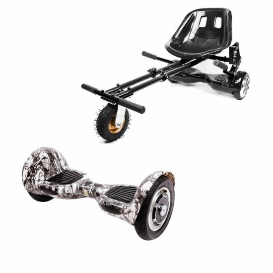 Pachet Hoverboard 10 inch cu Scaun cu Suspensii, Off-Road SkullHead, Autonomie Standard si Hoverkart Negru cu Suspensii Duble, Smart Balance