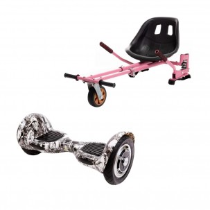Pachet Hoverboard cu Scaun Smartbalance™, OffRoad Skull Head, roti 10 inch, Bluetooth, Autobalans, LED Lights, 700W, Baterie cu Celule Samsung + Scaun Hoverboard cu Suspensii Roz