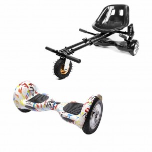 Set Hoverboard OffRoad cu Scaun, Hoverkart Negru cu Suspensii Duble, Boxe Bluetooth, Lumini LED si Auto Balans, roti 10'', 15km Autonomie, Putere 700W, Baterie 4Ah Samsung Cell, Smart Balance OffRoad Splash