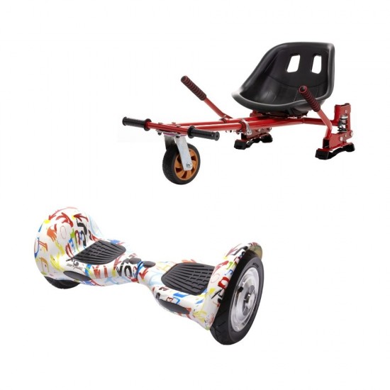 Set Hoverboard OffRoad cu Scaun, Hoverkart Rosu cu Suspensii Duble, Boxe Bluetooth, Lumini LED si Auto Balans, roti 10'', 15km Autonomie, Putere 700W, Baterie 4Ah Samsung Cell, Smart Balance OffRoad Splash 