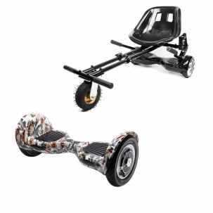 Set Hoverboard OffRoad cu Scaun, Hoverkart Negru cu Suspensii Duble, Boxe Bluetooth, Lumini LED si Auto Balans, roti 10'', 15km Autonomie, Putere 700W, Baterie 4Ah Samsung Cell, Smart Balance OffRoad Tattoo