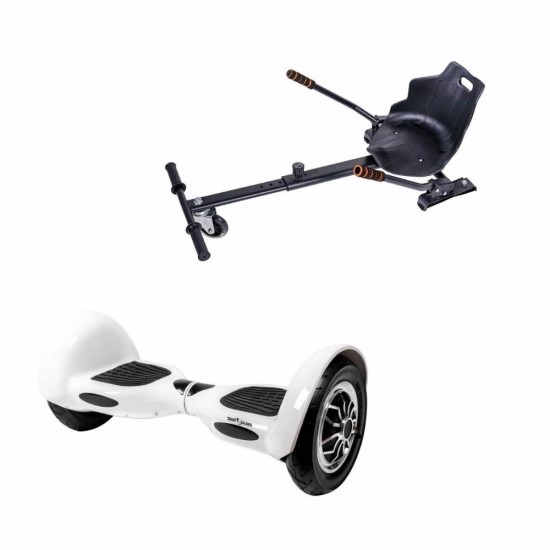Set Hoverboard OffRoad cu Scaun, Hoverkart Ergonomic, Boxe Bluetooth, Lumini LED si Auto Balans, roti 10'', 15km Autonomie, Putere 700W, Baterie 4Ah Samsung Cell, Smart Balance OffRoad White