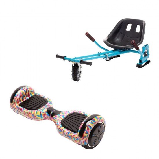 Set Hoverboard cu Scaun, Hoverkart Albastru cu Suspensii Duble, Boxe Bluetooth, Lumini LED si Auto Balans, roti 6.5'', 15km Autonomie, Putere 700W, Baterie 4Ah Samsung Cell, Smart Balance Regular Abstract