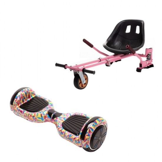 Set Hoverboard cu Scaun, Hoverkart Roz cu Suspensii Duble, Boxe Bluetooth, Lumini LED si Auto Balans, roti 6.5'', 15km Autonomie, Putere 700W, Baterie 4Ah Samsung Cell, Smart Balance Regular Abstract