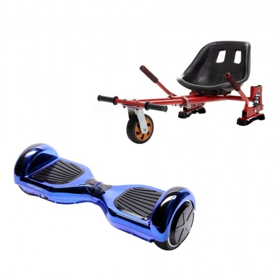 Set Hoverboard cu Scaun, Hoverkart Rosu cu Suspensii Duble, Boxe Bluetooth, Lumini LED si Auto Balans, roti 6.5'', 15km Autonomie, Putere 700W, Baterie 4Ah Samsung Cell, Smart Balance Regular ElectroBlue