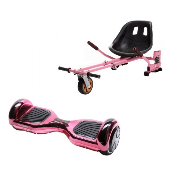 Set Hoverboard cu Scaun, Hoverkart Roz cu Suspensii Duble, Boxe Bluetooth, Lumini LED si Auto Balans, roti 6.5'', 15km Autonomie, Putere 700W, Baterie 4Ah Samsung Cell, Smart Balance Regular ElectroPink