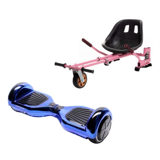 Set Hoverboard cu Scaun, Hoverkart Roz cu Suspensii Duble, Boxe Bluetooth, Lumini LED si Auto Balans, roti 6.5'', 15km Autonomie, Putere 700W, Baterie 4Ah Samsung Cell, Smart Balance Regular ElectroBlue