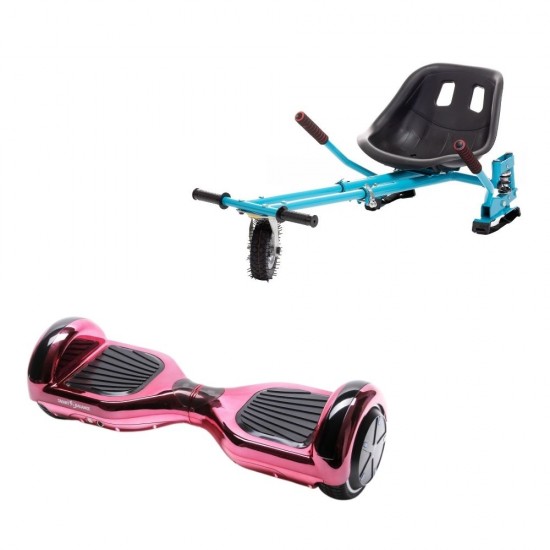 Set Hoverboard cu Scaun, Hoverkart Albastru cu Suspensii Duble, Boxe Bluetooth, Lumini LED si Auto Balans, roti 6.5'', 15km Autonomie, Putere 700W, Baterie 4Ah Samsung Cell, Smart Balance Regular ElectroPink