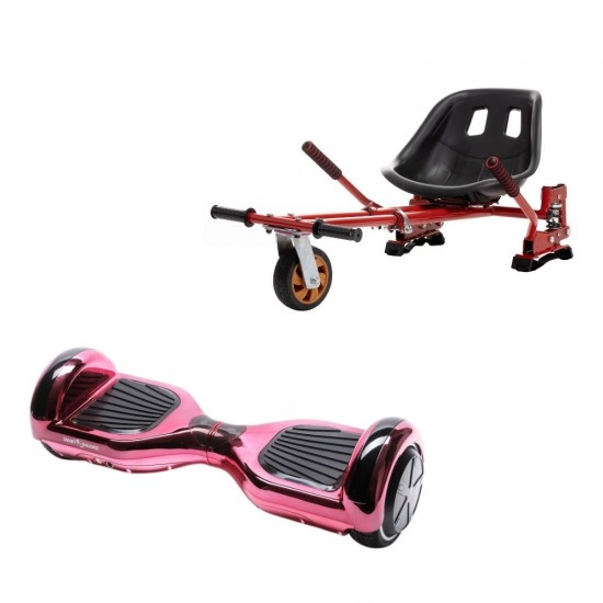 Set Hoverboard cu Scaun, Hoverkart Rosu cu Suspensii Duble, Boxe Bluetooth, Lumini LED si Auto Balans, roti 6.5'', 15km Autonomie, Putere 700W, Baterie 4Ah Samsung Cell, Smart Balance Regular ElectroPink