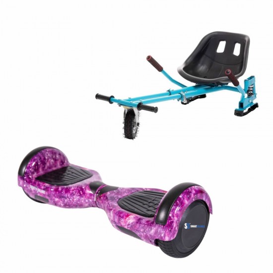 Set Hoverboard cu Scaun, Hoverkart Albastru cu Suspensii Duble, Boxe Bluetooth, Lumini LED si Auto Balans, roti 6.5'', 15km Autonomie, Putere 700W, Baterie 4Ah Samsung Cell, Smart Balance Regular Galaxy Pink