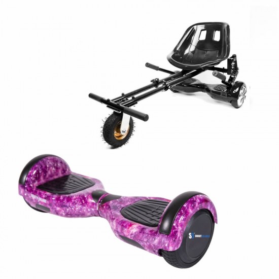 Pachet Hoverboard 6.5 inch cu Scaun cu Suspensii, Regular Galaxy Pink, Autonomie Extinsa si Hoverkart Negru cu Suspensii Duble, Smart Balance