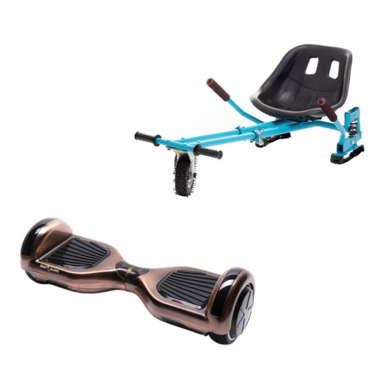 Set Hoverboard cu Scaun, Hoverkart Albastru cu Suspensii Duble, Boxe Bluetooth, Lumini LED si Auto Balans, roti 6.5'', 15km Autonomie, Putere 700W, Baterie 4Ah Samsung Cell, Smart Balance Regular Iron