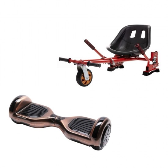 Set Hoverboard cu Scaun, Hoverkart Rosu cu Suspensii Duble, Boxe Bluetooth, Lumini LED si Auto Balans, roti 6.5'', 15km Autonomie, Putere 700W, Baterie 4Ah Samsung Cell, Smart Balance Regular Iron