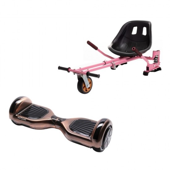 Set Hoverboard cu Scaun, Hoverkart Roz cu Suspensii Duble, Boxe Bluetooth, Lumini LED si Auto Balans, roti 6.5'', 15km Autonomie, Putere 700W, Baterie 4Ah Samsung Cell, Smart Balance Regular Iron