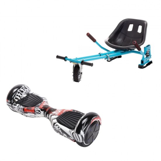 Set Hoverboard cu Scaun, Hoverkart Albastru cu Suspensii Duble, Boxe Bluetooth, Lumini LED si Auto Balans, roti 6.5'', 15km Autonomie, Putere 700W, Baterie 4Ah Samsung Cell, Smart Balance Regular Last Dead 1