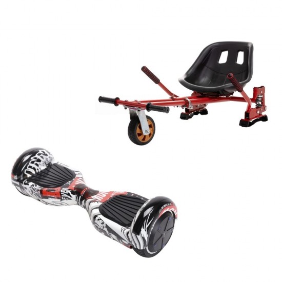 Set Hoverboard cu Scaun, Hoverkart Rosu cu Suspensii Duble, Boxe Bluetooth, Lumini LED si Auto Balans, roti 6.5'', 15km Autonomie, Putere 700W, Baterie 4Ah Samsung Cell, Smart Balance Regular Last Dead