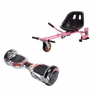 Set Hoverboard cu Scaun, Hoverkart Roz cu Suspensii Duble, Boxe Bluetooth, Lumini LED si Auto Balans, roti 6.5'', 15km Autonomie, Putere 700W, Baterie 4Ah Samsung Cell, Smart Balance Regular Last Dead