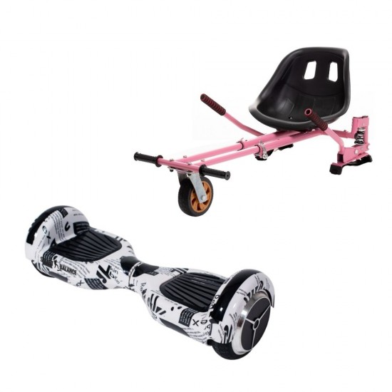 Set Hoverboard cu Scaun, Hoverkart Roz cu Suspensii Duble, Boxe Bluetooth, Lumini LED si Auto Balans, roti 6.5'', 15km Autonomie, Putere 700W, Baterie 4Ah Samsung Cell, Smart Balance Regular NewsPaper