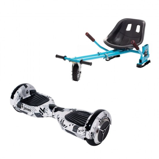 Set Hoverboard cu Scaun, Hoverkart Albastru cu Suspensii Duble, Boxe Bluetooth, Lumini LED si Auto Balans, roti 6.5'', 15km Autonomie, Putere 700W, Baterie 4Ah Samsung Cell, Smart Balance Regular NewsPaper