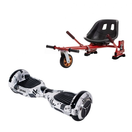 Set Hoverboard cu Scaun, Hoverkart Rosu cu Suspensii Duble, Boxe Bluetooth, Lumini LED si Auto Balans, roti 6.5'', 15km Autonomie, Putere 700W, Baterie 4Ah Samsung Cell, Smart Balance Regular NewsPaper