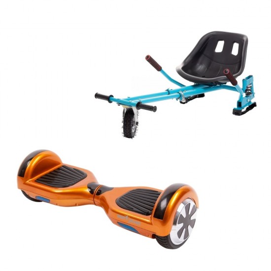 Set Hoverboard cu Scaun, Hoverkart Albastru cu Suspensii Duble, Boxe Bluetooth, Lumini LED si Auto Balans, roti 6.5'', 15km Autonomie, Putere 700W, Baterie 4Ah Samsung Cell, Smart Balance Regular Orange