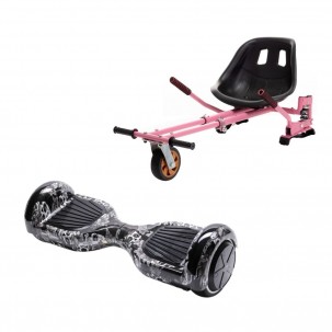 Pachet Hoverboard cu Scaun Smartbalance™, Regular SkullHead, roti 6.5 inch, Bluetooth, Autobalans, LED Lights, 700W, Baterie cu Celule Samsung + Scaun Hoverboard cu Suspensii Roz