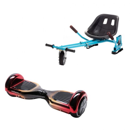 Set Hoverboard cu Scaun, Hoverkart Albastru cu Suspensii Duble, Boxe Bluetooth, Lumini LED si Auto Balans, roti 6.5'', 15km Autonomie, Putere 700W, Baterie 4Ah Samsung Cell, Smart Balance Regular Sunset