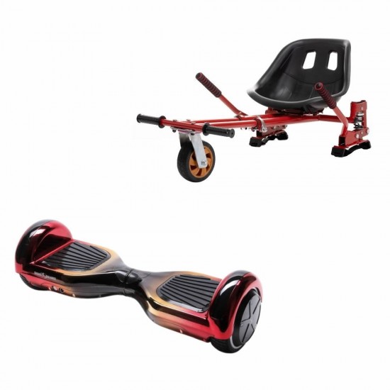 Set Hoverboard cu Scaun, Hoverkart Rosu cu Suspensii Duble, Boxe Bluetooth, Lumini LED si Auto Balans, roti 6.5'', 15km Autonomie, Putere 700W, Baterie 4Ah Samsung Cell, Smart Balance Regular Sunset