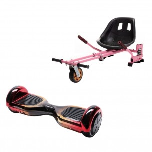 Set Hoverboard cu Scaun, Hoverkart Roz cu Suspensii Duble, Boxe Bluetooth, Lumini LED si Auto Balans, roti 6.5'', 15km Autonomie, Putere 700W, Baterie 4Ah Samsung Cell, Smart Balance Regular Sunset
