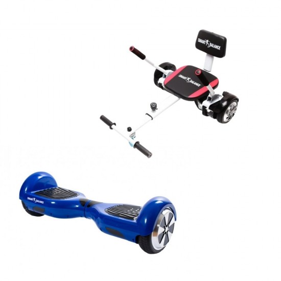 Set Hoverboard cu Scaun, Hoverkart Confort, Boxe Bluetooth, Lumini LED si Auto Balans, roti 6.5'', 15km Autonomie, Putere 700W, Baterie 4Ah Samsung Cell, Smart Balance Regular Blue PowerBoard